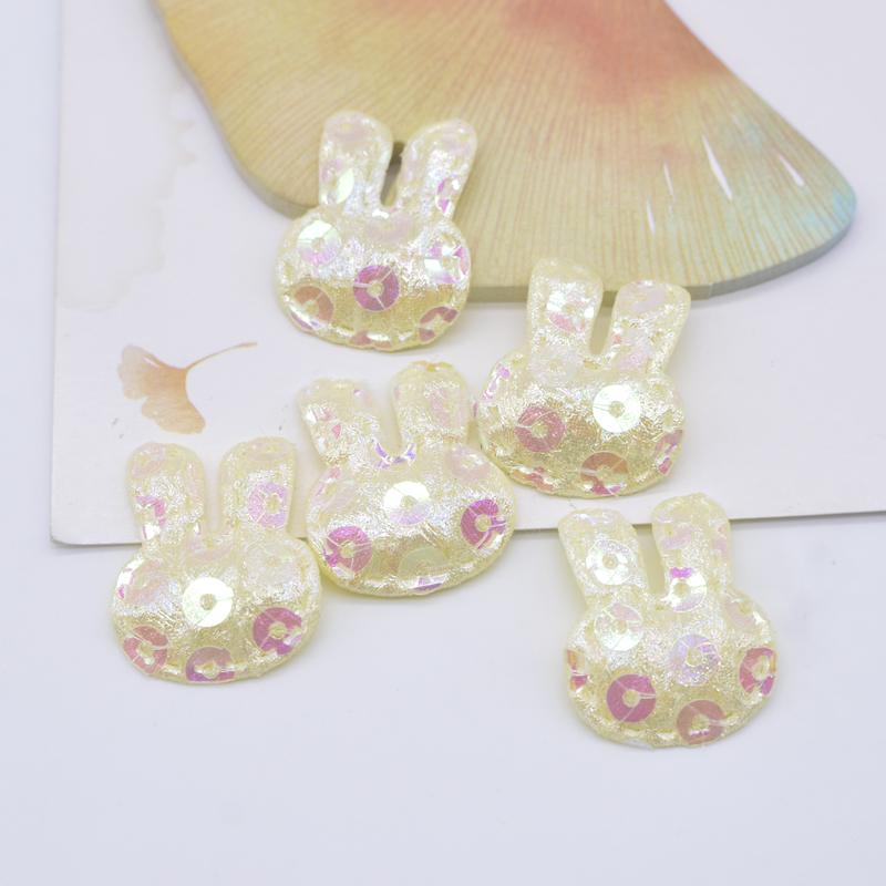 100pcs 20*25mm Glitter Kaninchen Applikation gepolsterte Patches für Kleidung Hut Handwerk Näh zubehör DIY Kopf bedeckung Haars pangen Bogen Dekor – Detail 5