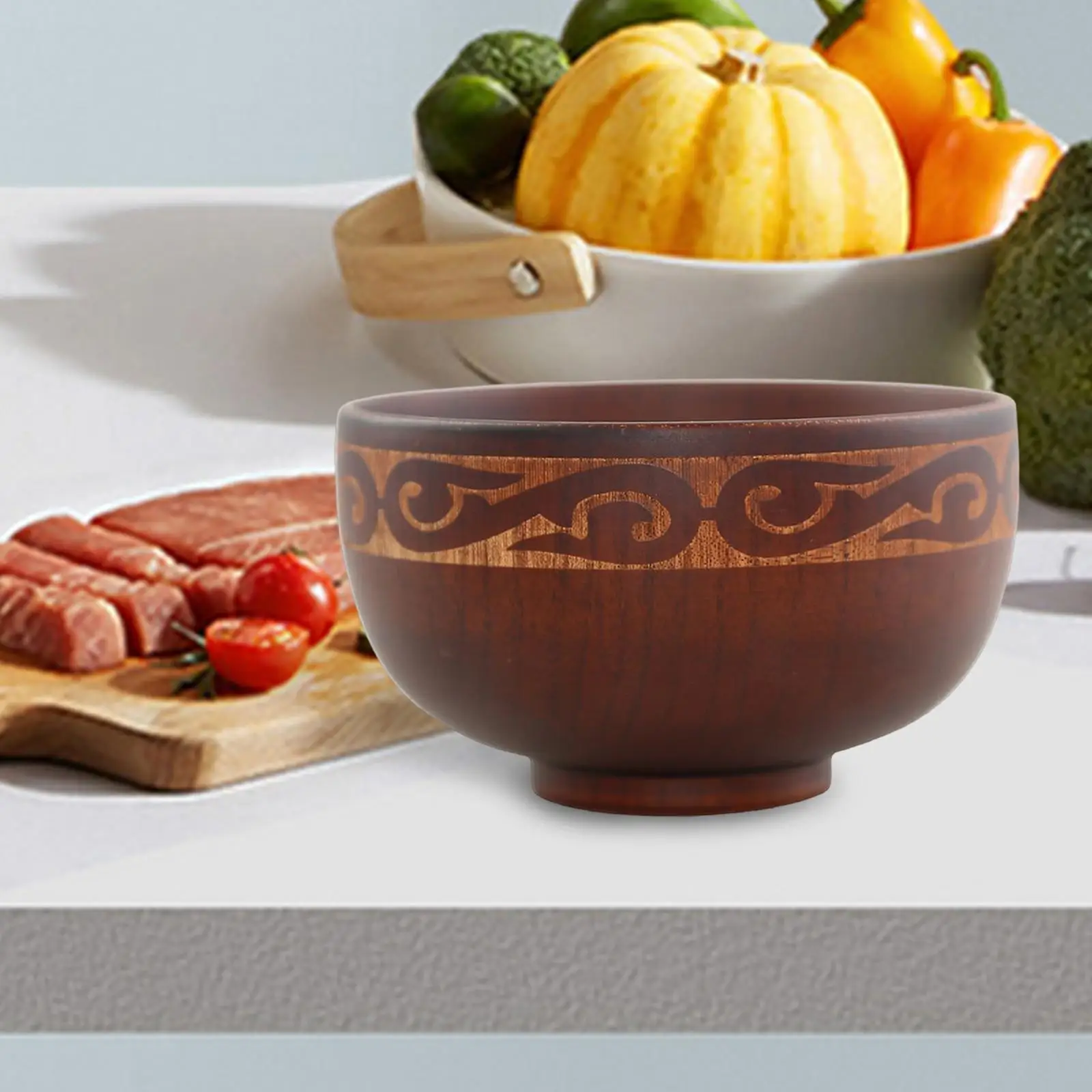 Chinese Style Wooden Bowl 11.8cm Salad Bowl Unique Pattern Decorative Handmade Durable Practical Easily Clean Sturdy Exquisite