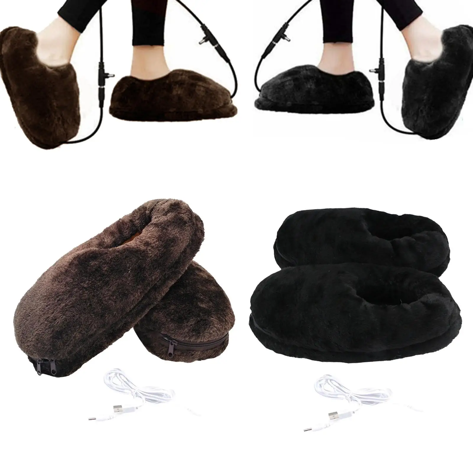 Winter Foot Warmer Home Shoes USB for Women Men Plush Electric Heated Shoes