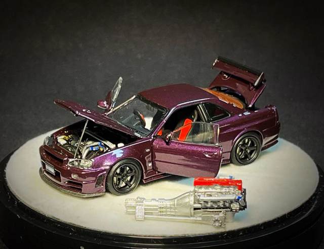 PGM x One model 1:64 R34 Z Tune Jade Midnight purple Full opened Limited  Edition Diecast Model Car - AliExpress