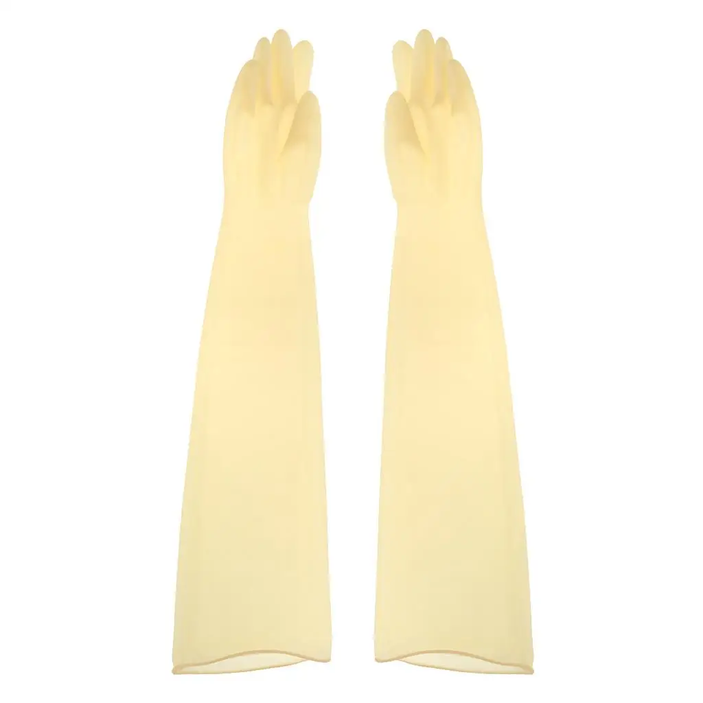 75cm Gardening Work Latex Rubber Gloves Hands Protective Unisex Light Yellow