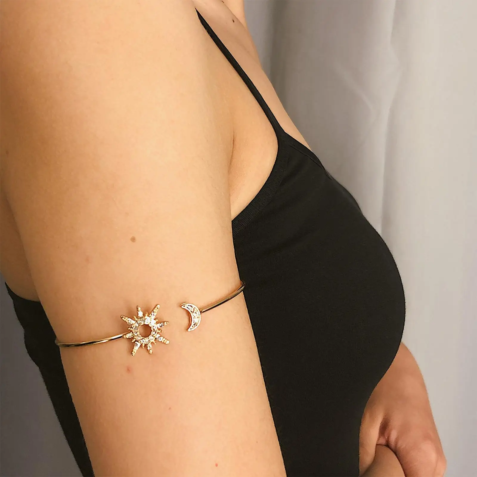 Arm Bracelet Sun Moon Minimalist Trendy Rhinestone Open for Mom Women Lover