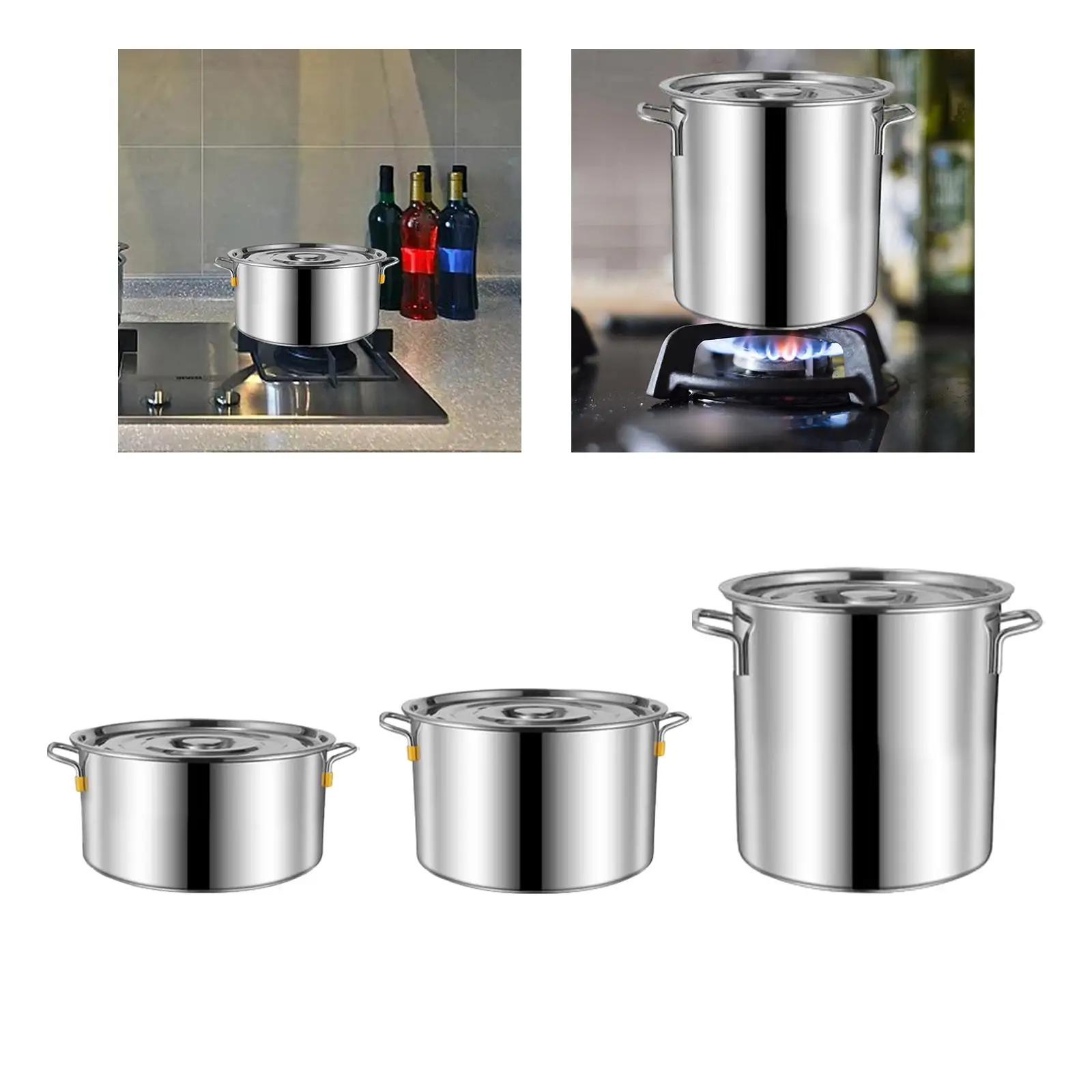 Stainless Steel Soup Pot Round Oil Bucket Large Wide Handles Mirror Polished