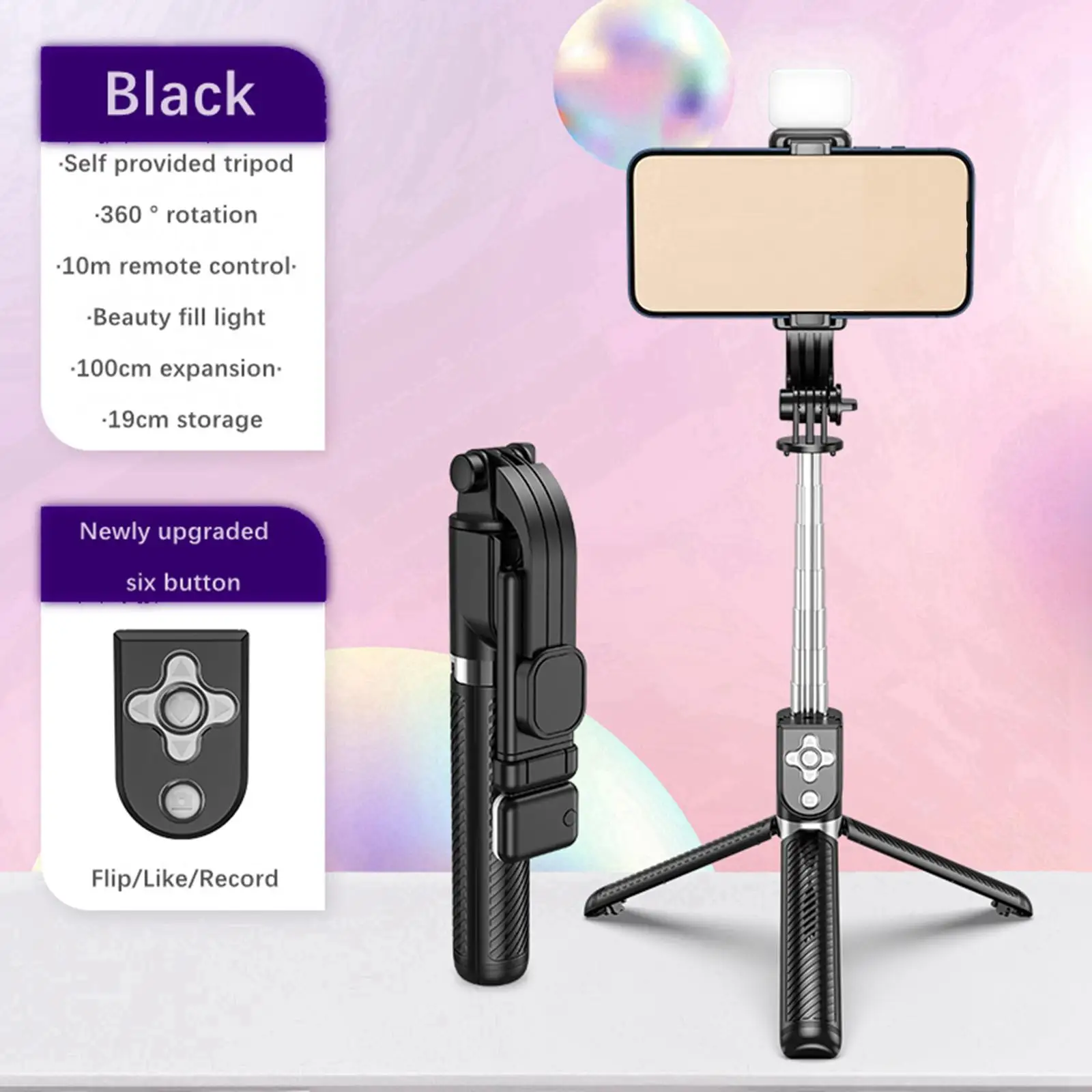 Selfie Stick Tripod Bluetooth Remote Portable All in One Professional Fill Light Stable Extendable for Smartphone Live Streaming