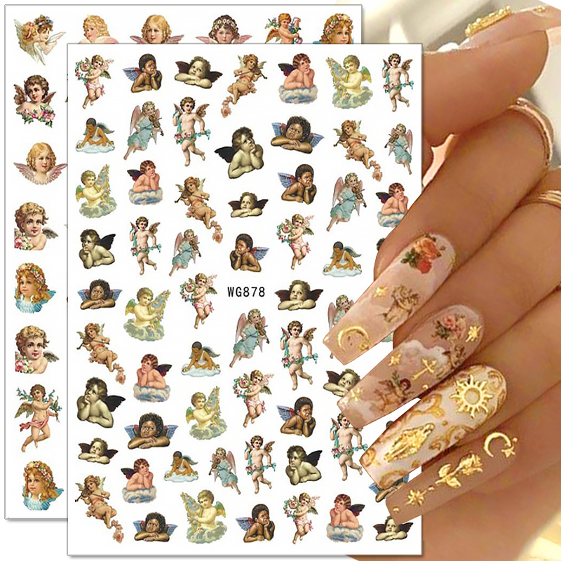 Best of Angel Flower Pattern Nail Stickers Cupid Self-Adhesive Nail Decals 3D DIY Tips Nail Art Decorations Nail Design Manicure Wrap Reviews & Tips