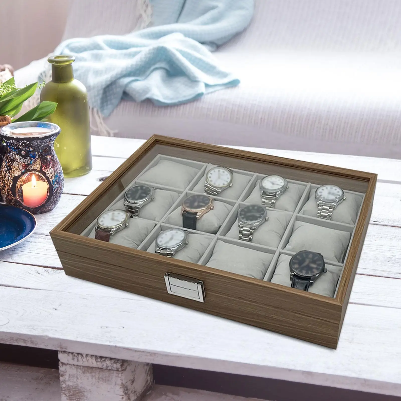 Watch Storage Box Container Wooden Watch Box for Home Decoration Table Dresser Shop Display Girls Women Watches Jewelry Display