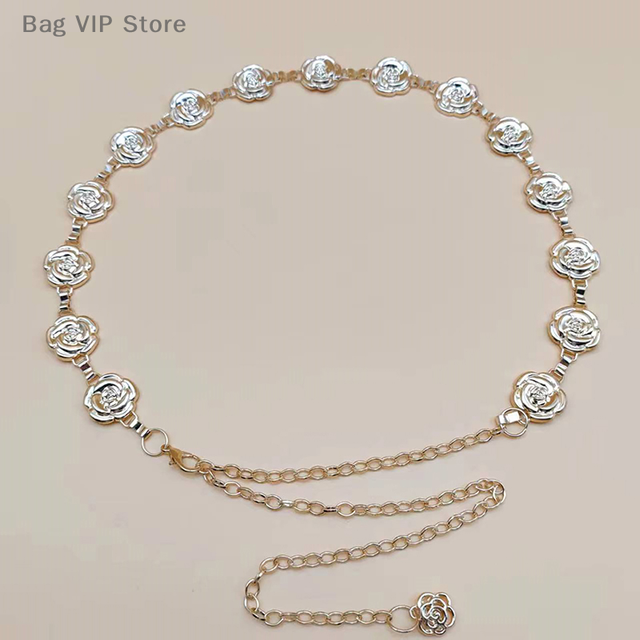 1Pc Gold Silver Color Rose Chain Belt Women Fashion Metal