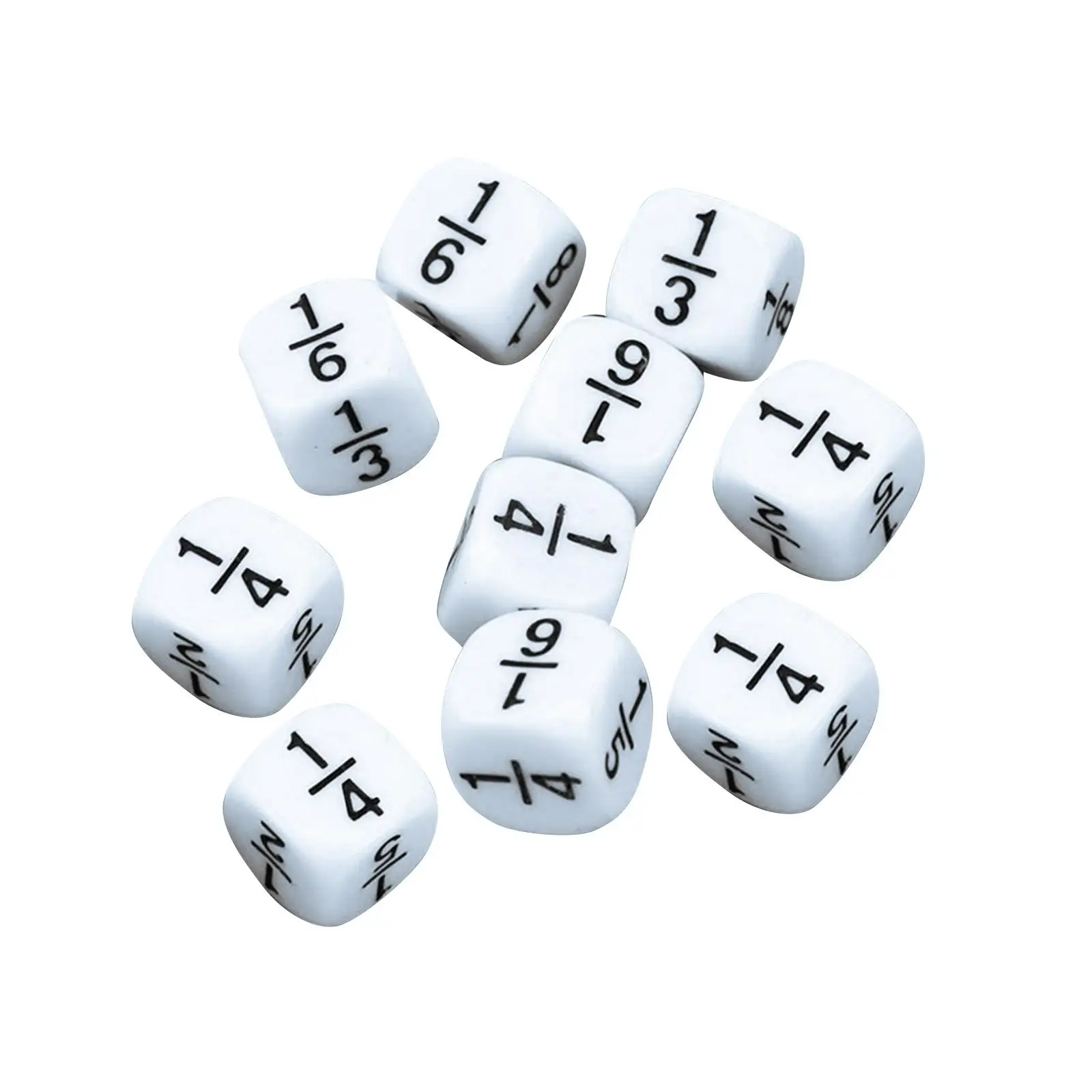 10 Pieces Fractional Number Dices Educational Toy Accessories Measure 0.6x0.6inches Photo Prop Smooth Durable for Classroom