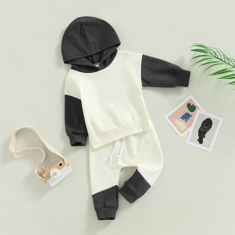 FOCUSNORM 0-3Y Herbst Kausalen Baby Jungen 2 stücke Kleidung Sets Farbe Patchwork Langarm Pullover Mit Kapuze Tops Elastische Hosen – Detail 15