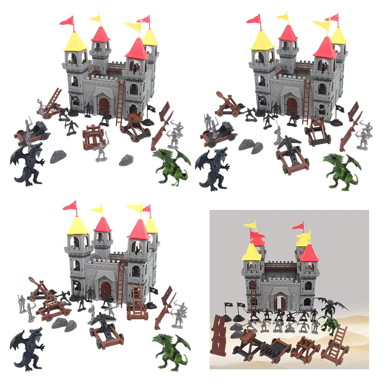 19Pcs/set   - Cool Castle Play / Soldiers, Vehicles, Drangons Pretend    Toy Figurines for Boys