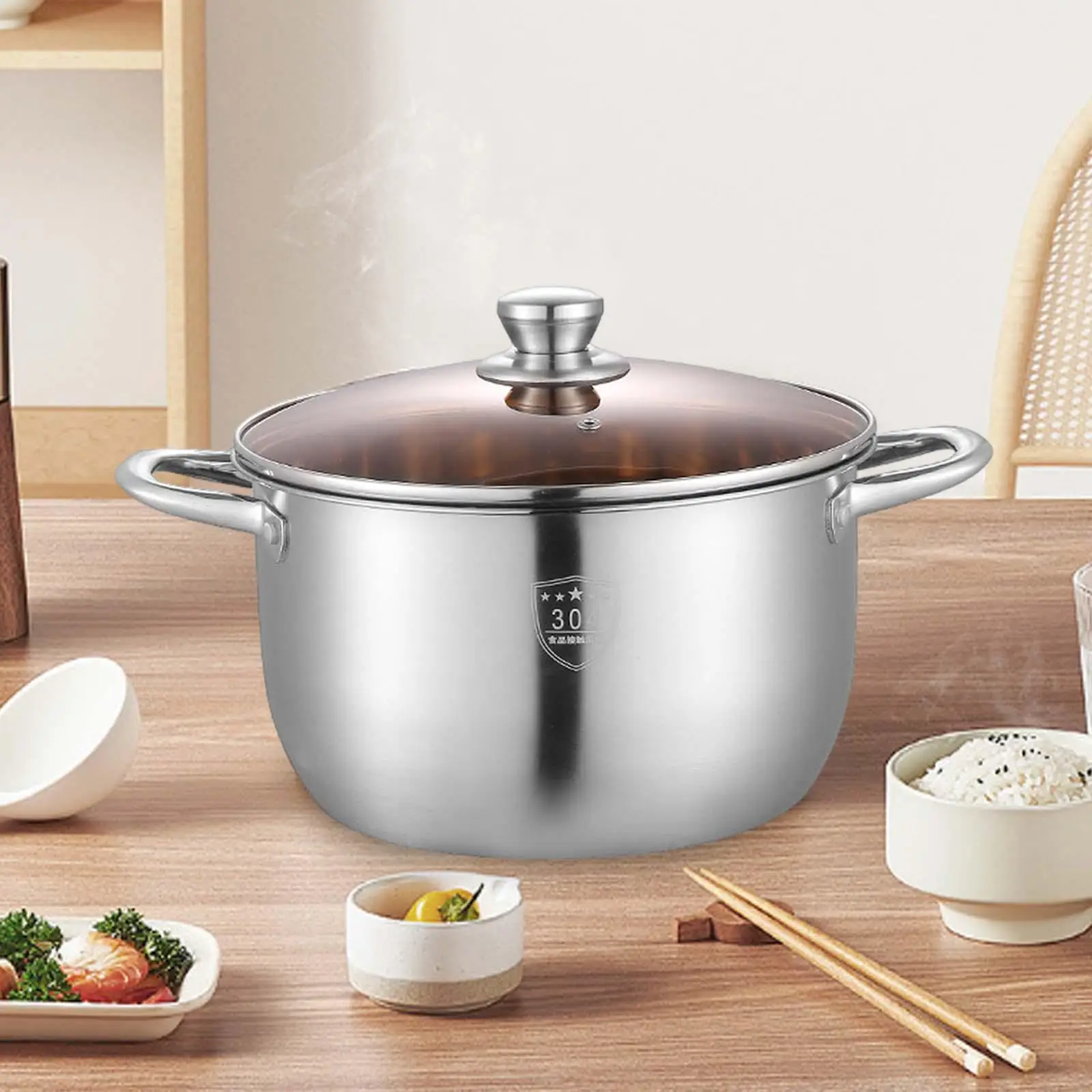 Stainless Steel Stockpot Thick Bottom Insulated Handle Universal Base Non Stick Soup Pot for Soup Noodles Meat Sauce Eggs