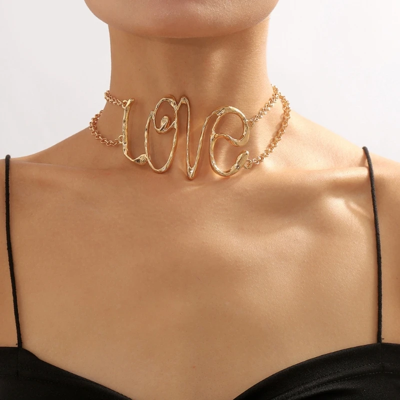 Преувеличенное ретро-колье в форме буквы «Любовь» на шее с металлическойтекстурой хип-хоп ожерелье 40 ГБ