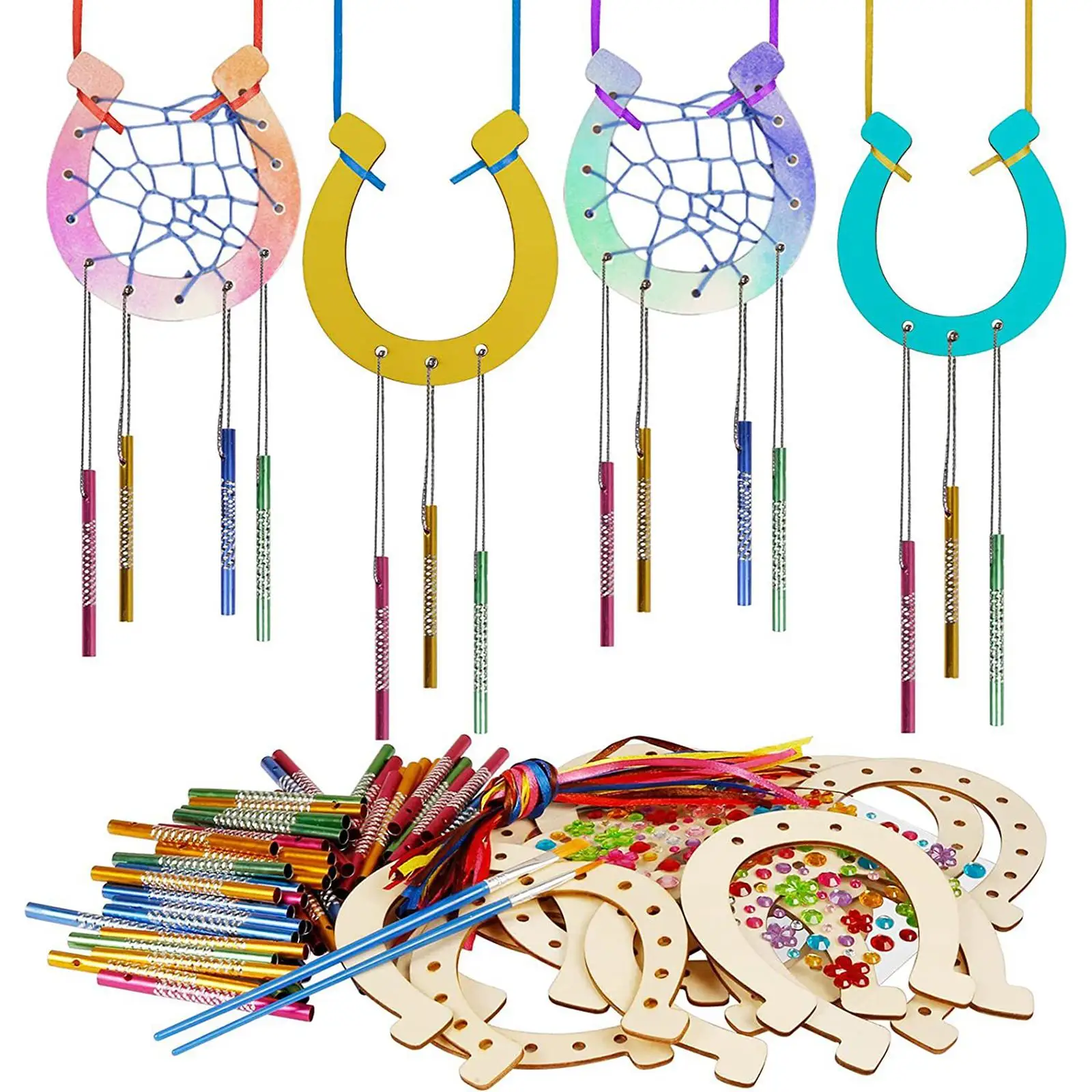 DIY Wood Wind Chimes Set with Brush DIY Coloring Unfinished Wooden Slices for Window Indoor Outdoor Wall Decor Children Gifts