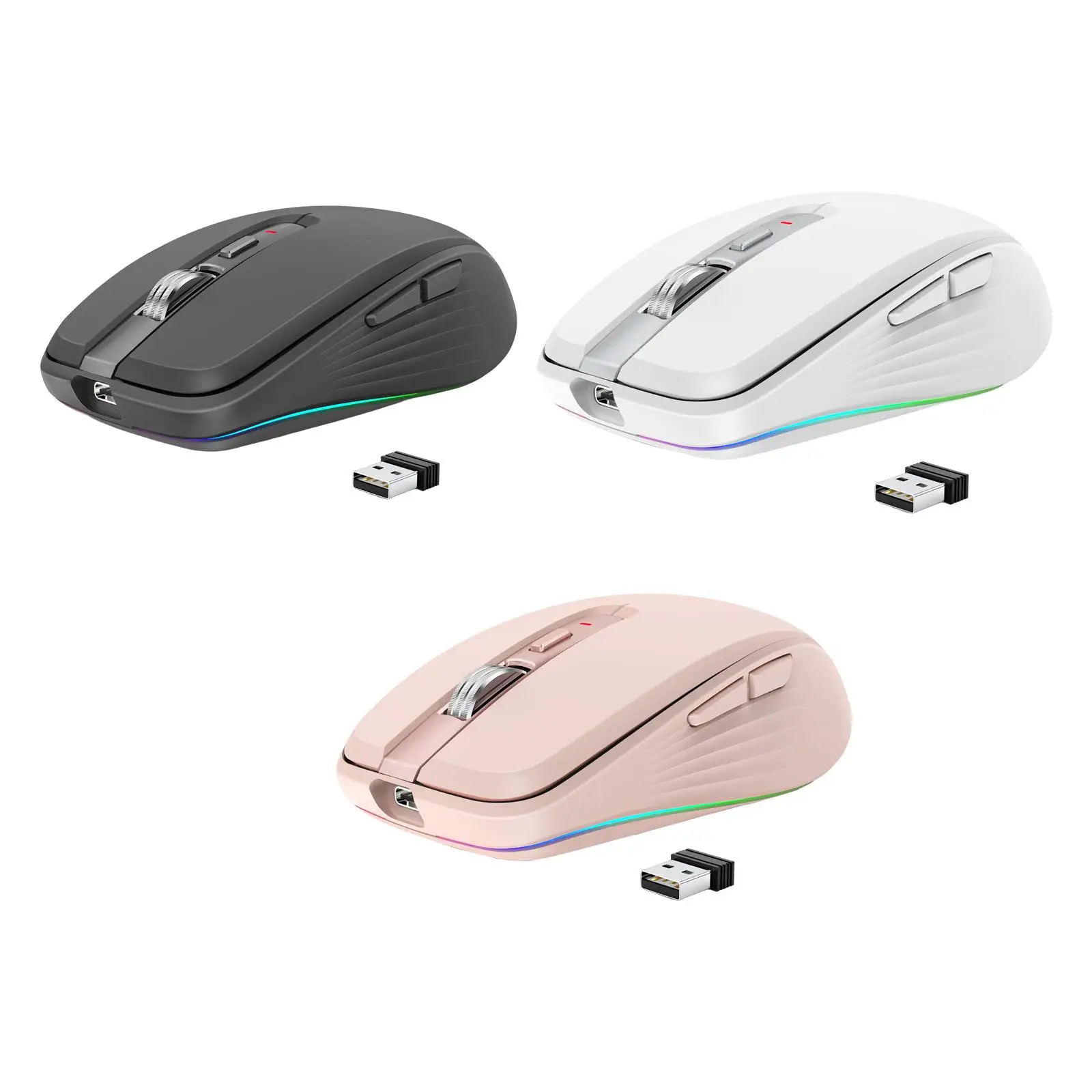 Portable Mini Mouse with USB Receiver 4 Adjustable DPI RGB Light 6 Buttons Silent Mute Cordless Optical Mouse for Laptop PC