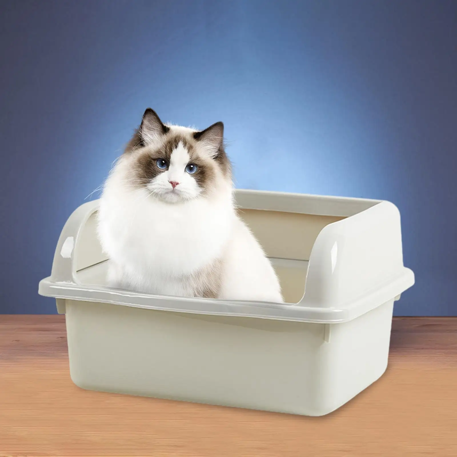 Open Top Pet Litter Tray Cat Litter Box with High Side U Shape Lowered Front