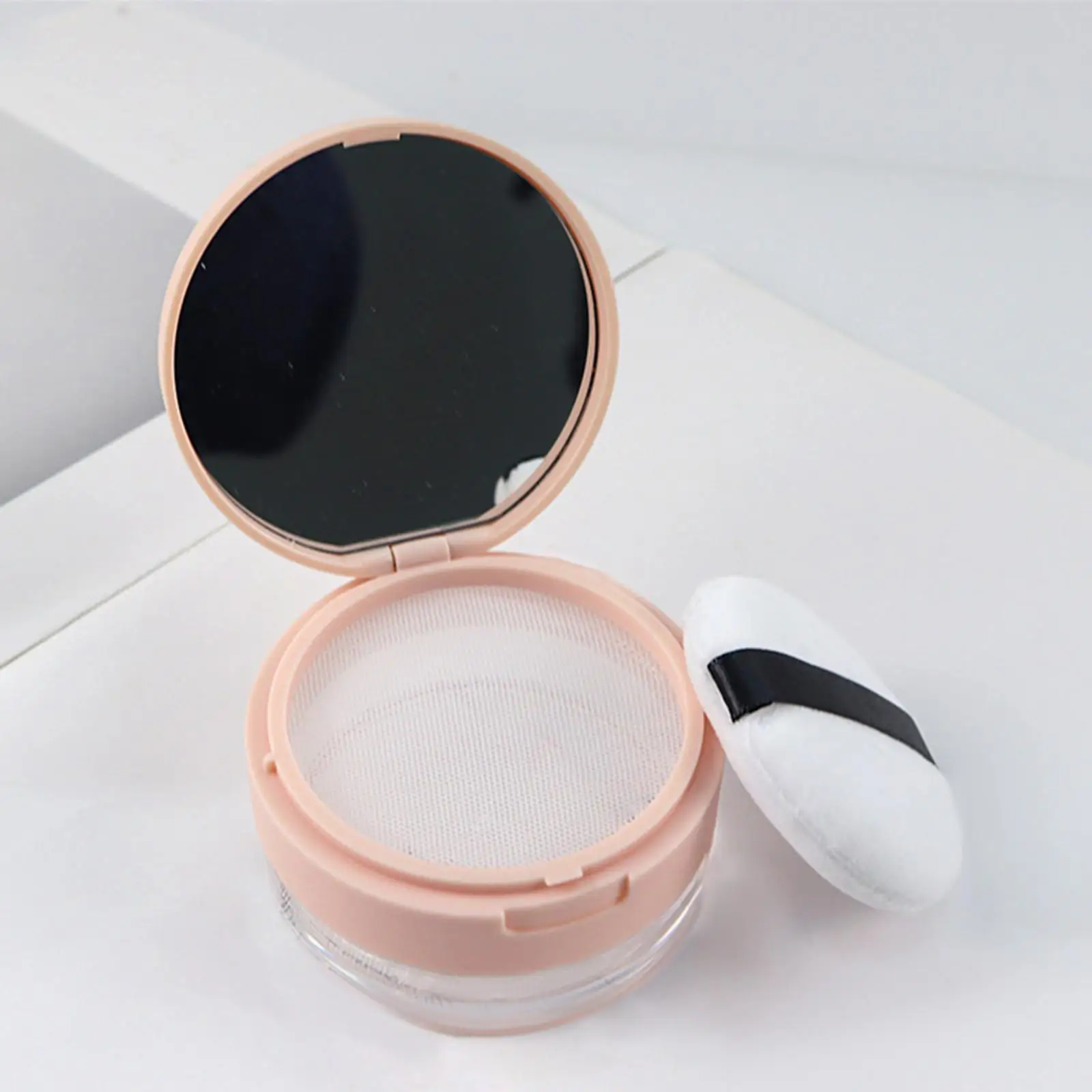 0.7 oz Loose Powder Container with Puff Reusable Compact Elasticated Net Sifter Portable Powder Box with Mirror for Blush Women