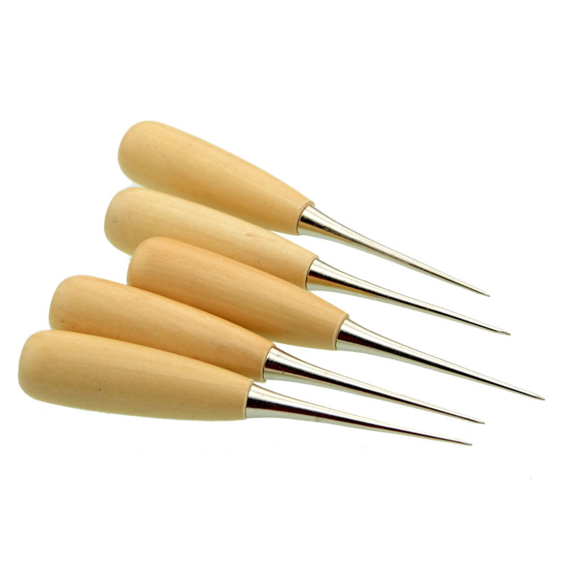 1Pc Wooden Handle Awls DIY Leather Tent Sewing Awl Shoes Repair Tool