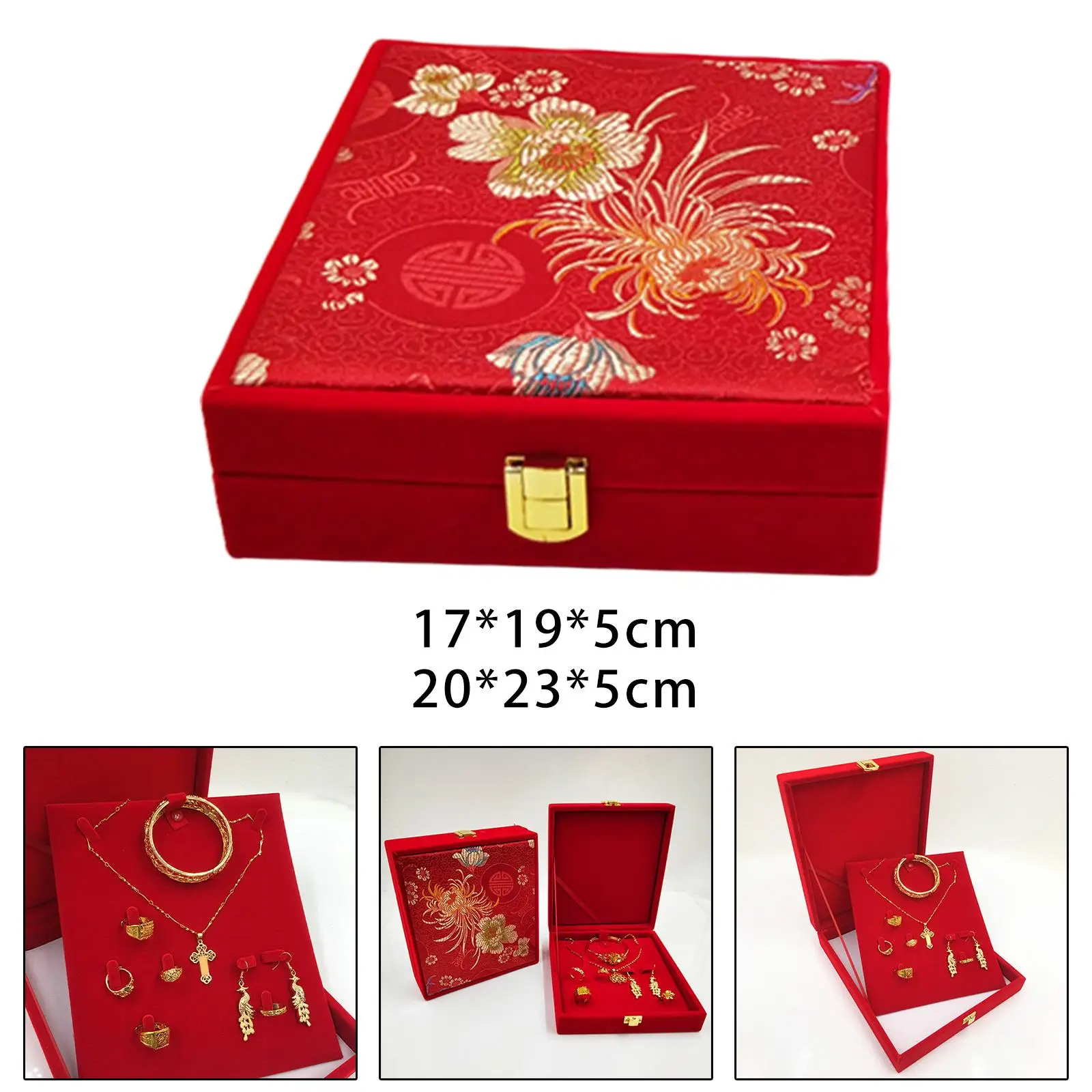 Multifunctional Jewelry Display Box Chinese Style Red Velvet Showcase Container Packaging Case Organizer for Anniversary Day