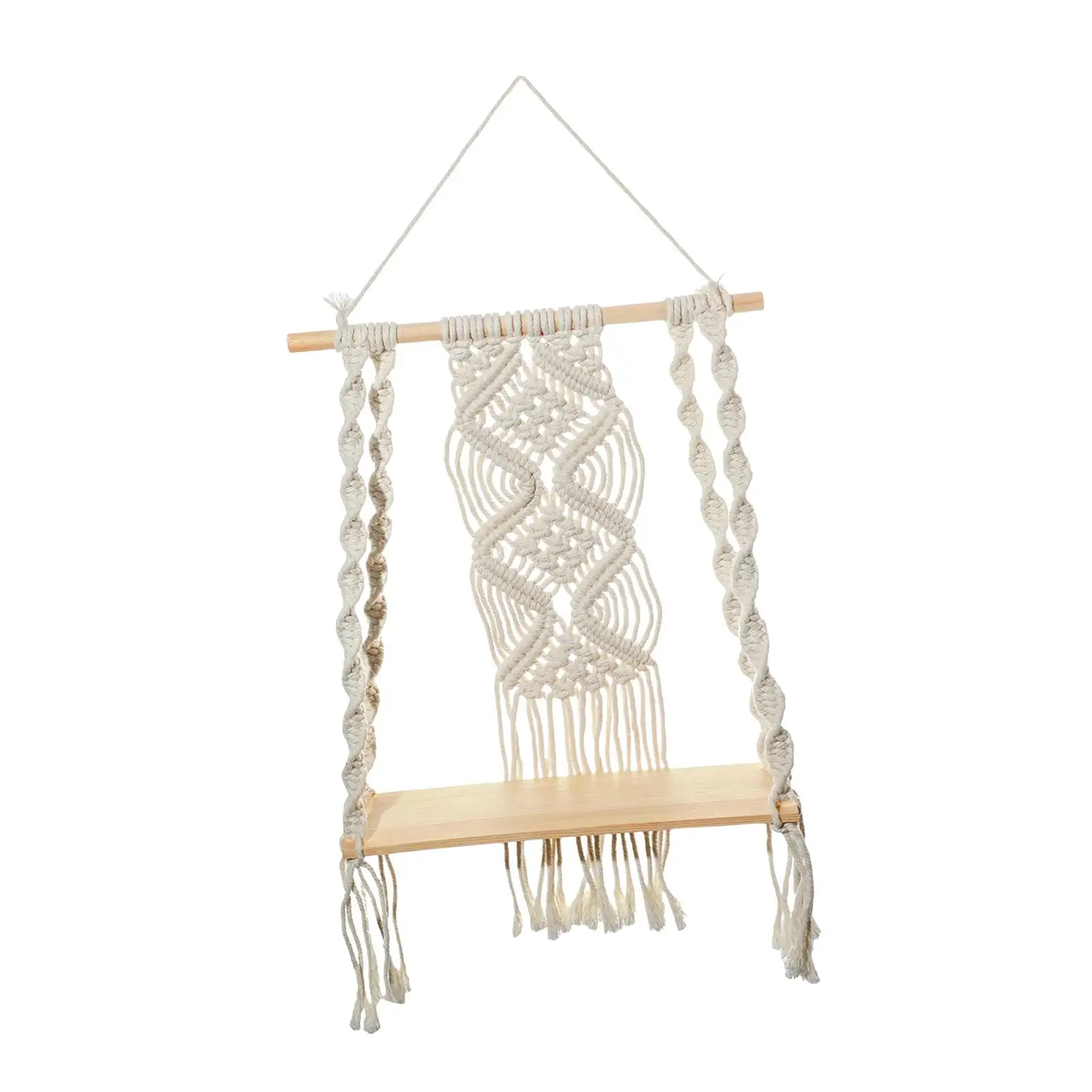 Macrame Wall Hanging Shelf Rack Single Tier Decorative Shelving for Living Room,