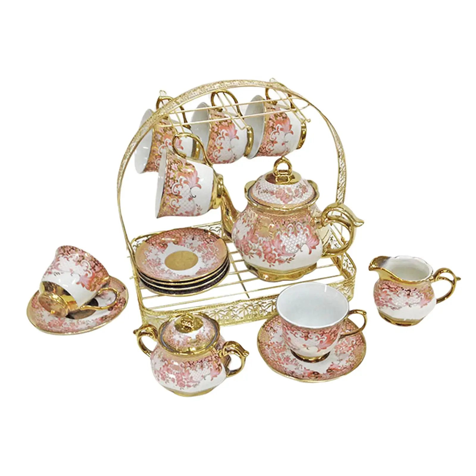 Ceramic Cups and Saucers Set with Stand Coffee Tea Set Floral Tea Cups Ceramic