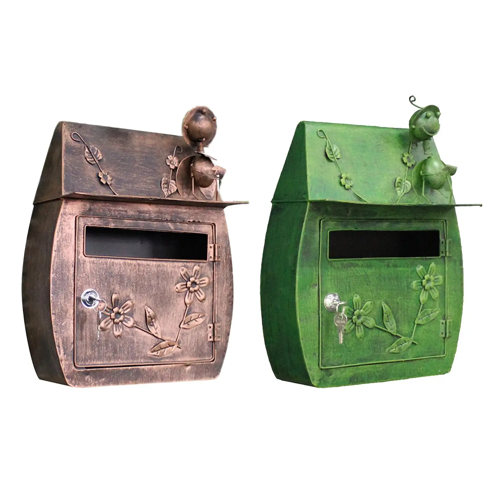Wall Mount Mailbox Lockable Retro Outdoor Iron  Vertical Letter Box
