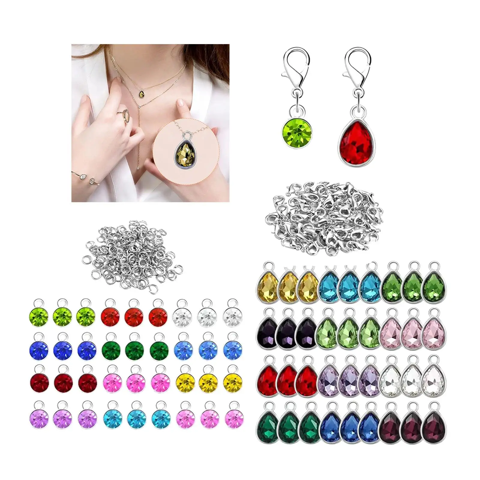 DIY Crystal Birthstone Charms Pendants Charms Oval for Jewellery Making 