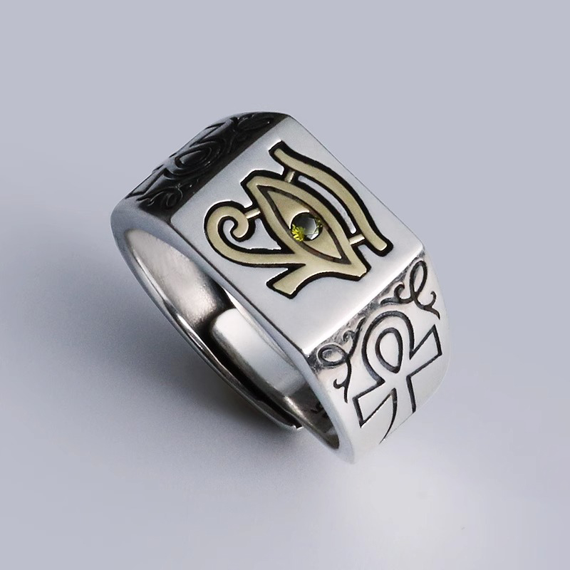 HX Silber Farbe Herren Ring Europäischen und Amerikanischen Retro Auge des Horus Ägyptischen Pharao Ring INS Weiblichen Trend Schmuck – Detail 1