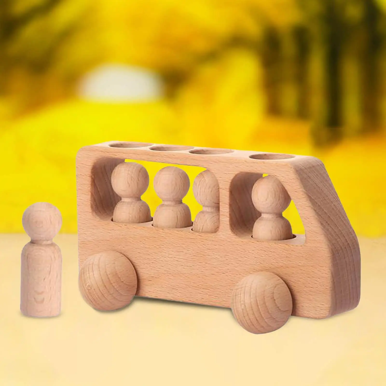 Montessori Wooden Bus Toy Learning Educational Toy Peg Dolls Playset Develop Fine Motor Skills for Preschool Toddler Kids Gifts