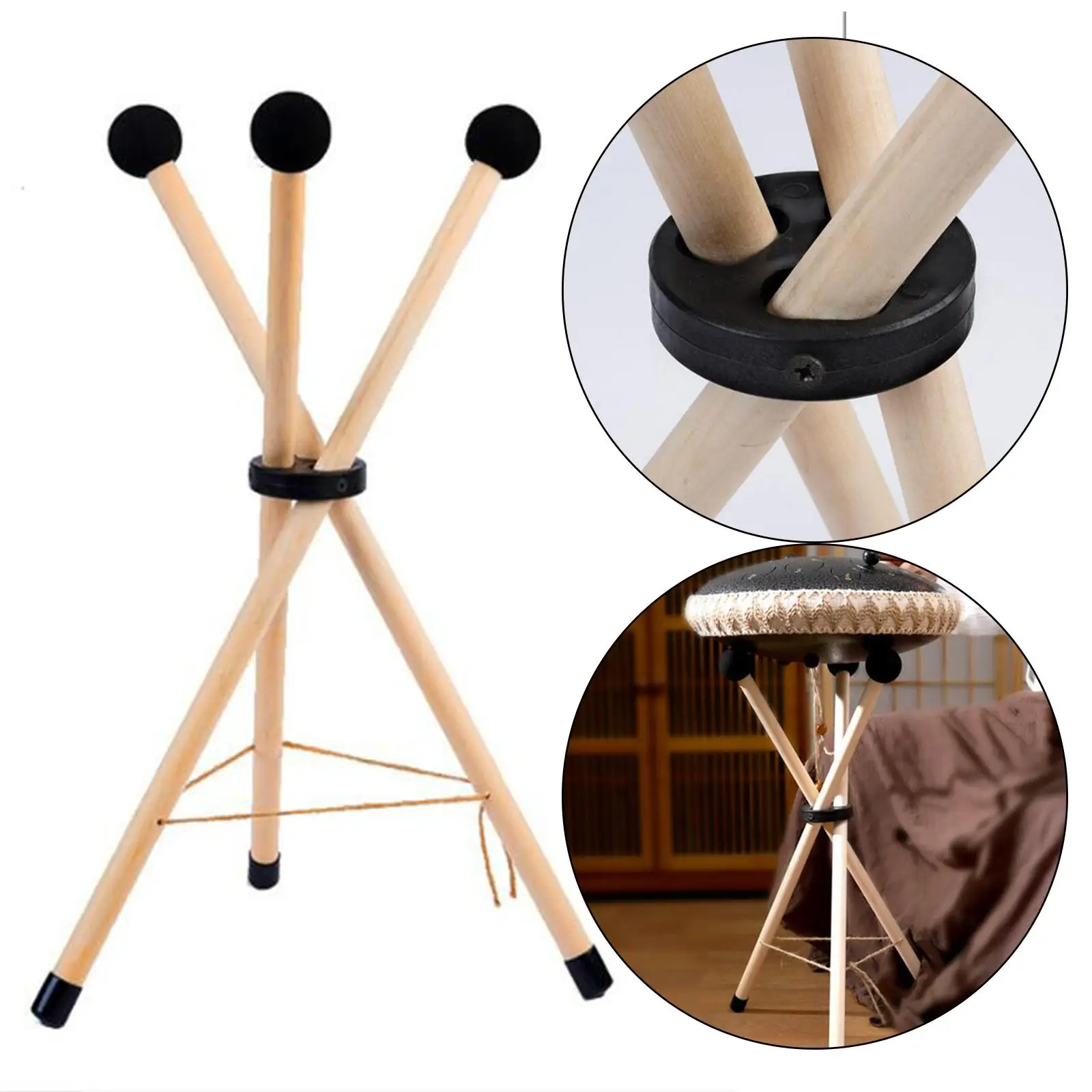 Solid Wood Tongue Drum Tripod Stand Folding Triangular Snare Holder Bracket Drum Holder Tripod for Tongue Drum Percussion Parts