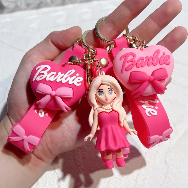 Barbie portachiavi fumetto figura bambola modello giocattolo rosa barbie  ragazza amore cuore borsa ciondolo ornamenti donne ragazze auto portachiavi  accessori regalo
