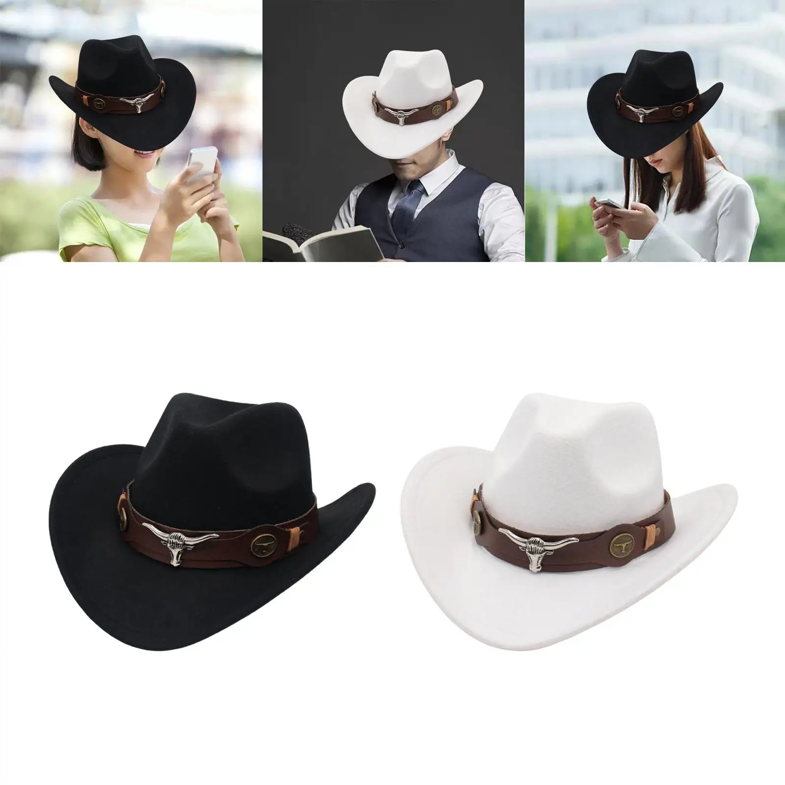 Casual Western Cowboy Hat Props Wide Brim Cosplay Costume Summer Sunshade Sun Hat for Adults Women Men Outdoor, Camping, Travel