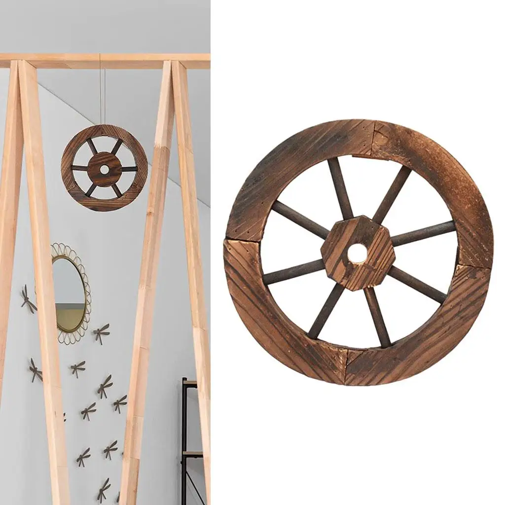 Decorative Wooden Wagon Wheel Rustic Yard for Living  Patio Balcony