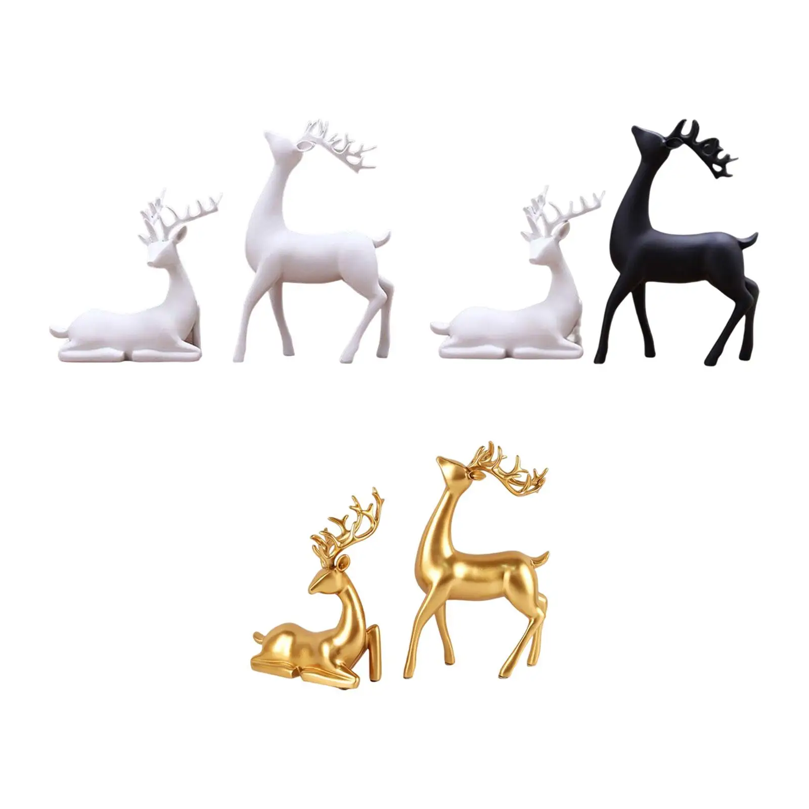 2x Modern Deer Statue Resin Reindeer Figurine Art Works Elk Sculpture Ornament Craft for Tabletop Bookcase Home Office Decor