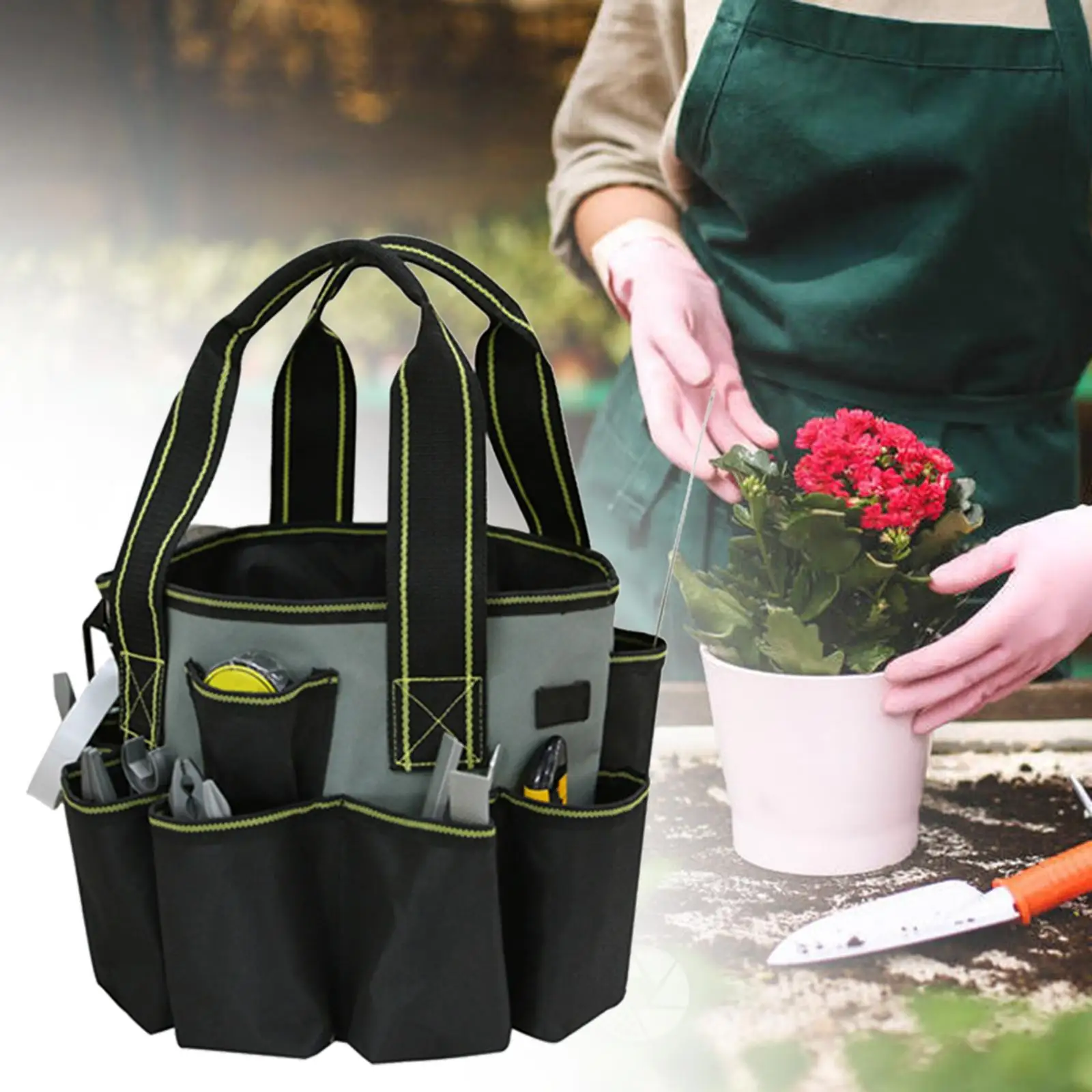 Garden Tool Storage Bag for Car Garage or Work Shop Waterproof 600D Oxford Cloth Double Handle Tool Pouch Gardening Tote