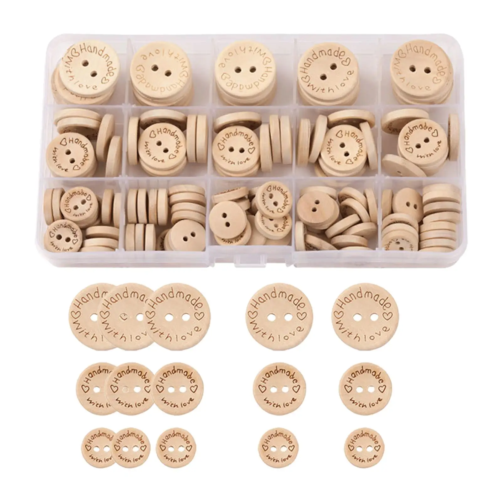 140x Wooden Handmade Buttons with Love Round Shape Sizes Mixed Crafts Sewing Buttons for Crocheting Card Making Knitting Decor