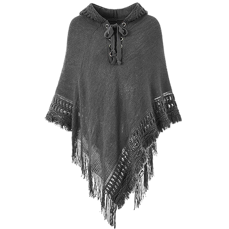 inverno feminino hoodies xale envoltório malha franja borla oversized poncho cape