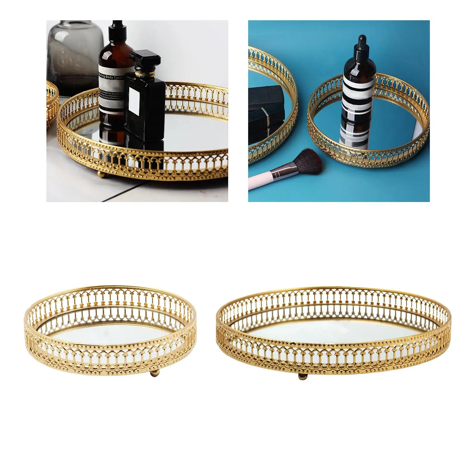 Jewelry Trinket Tray Round Dresser Tray Iron Storage Tray Decorative Tray Organizer for Cosmetic Necklace