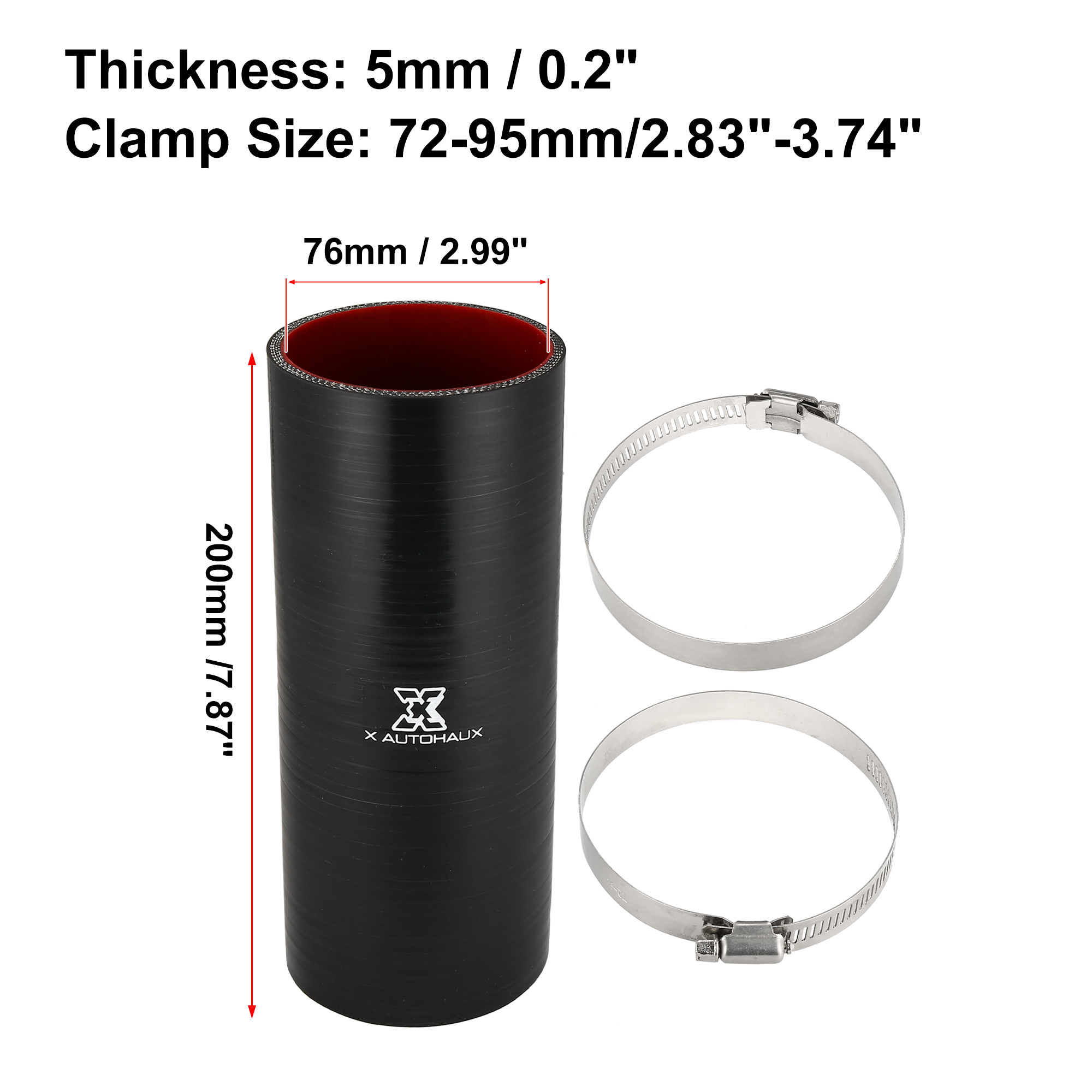 Uxcell 76mm 2.99 "ID Gerade Silikon Reducer Schlauch Silikon Schlauch Koppler Kühler Rohr mit Schellen Schwarz Rot für auto – Detail 2