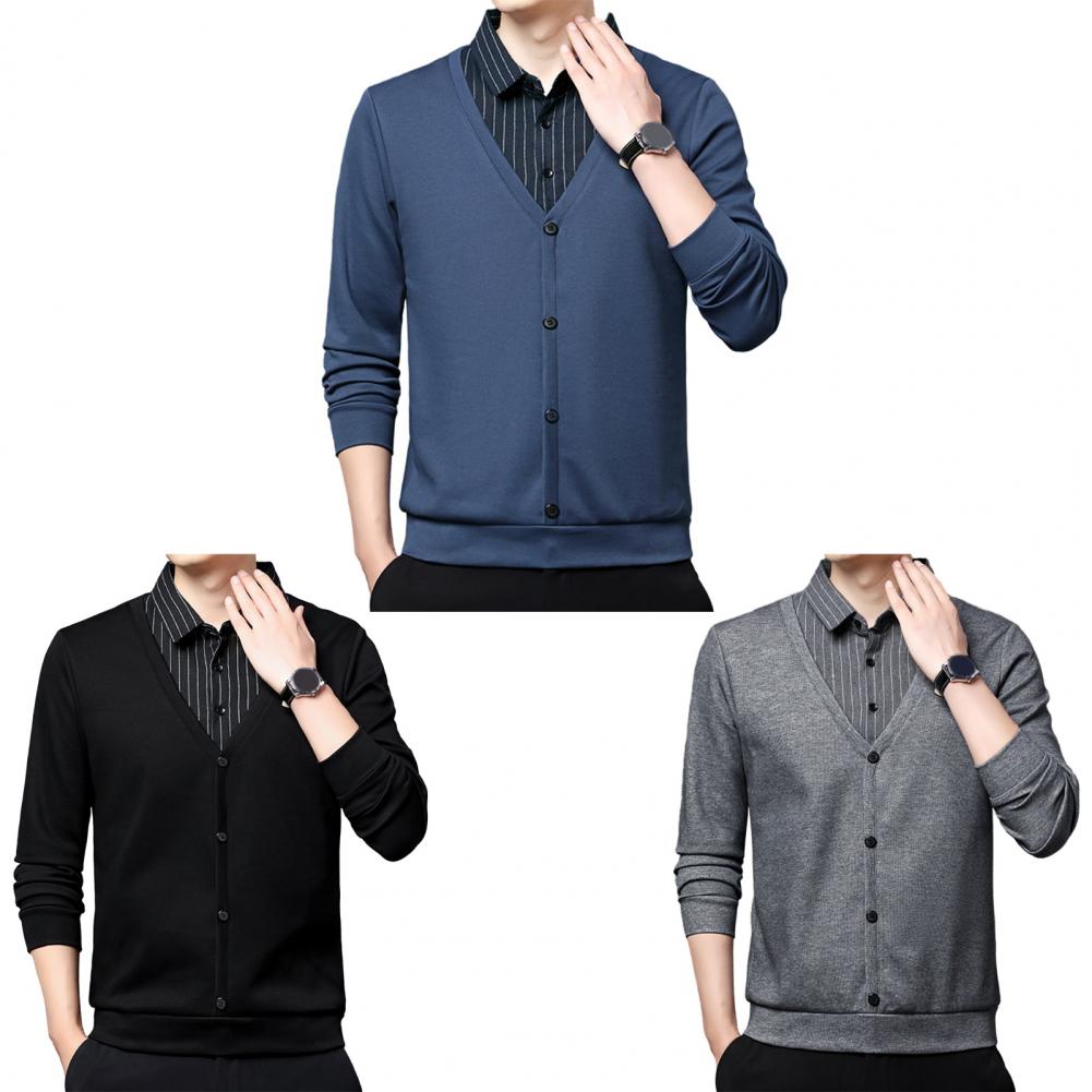 Description Picture 2 of itemMen Sweater Striped Lapel Sleeveless Men's Cardigan Sweater with Single-breasted Design Elastic Buttons for Fall Winter Casual