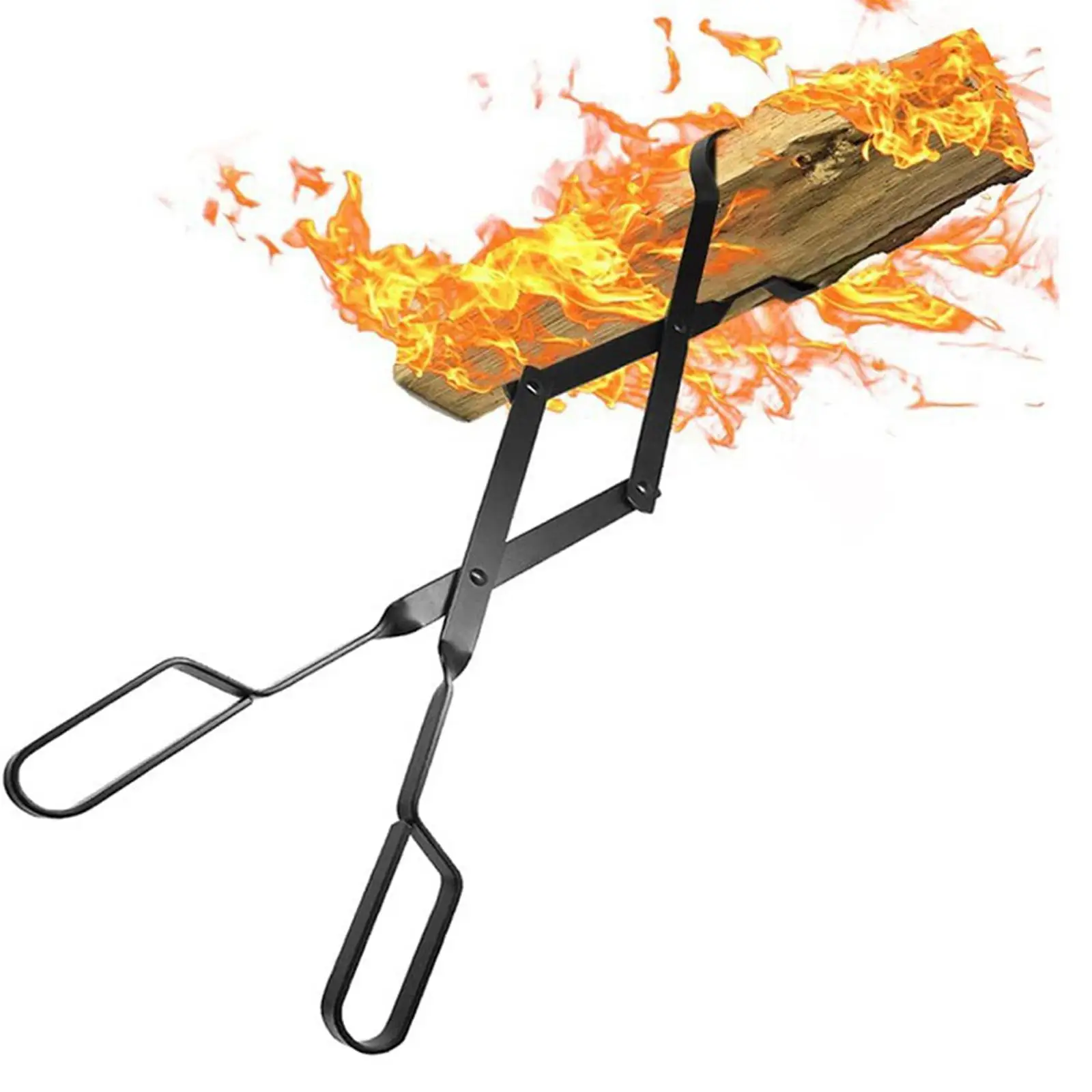 26inch Long Fireplace Tongs Clamp Clip Firewood Metal Log Grabber Log Claw Durable Heavy Duty Reinforced Wrought Iron , Black