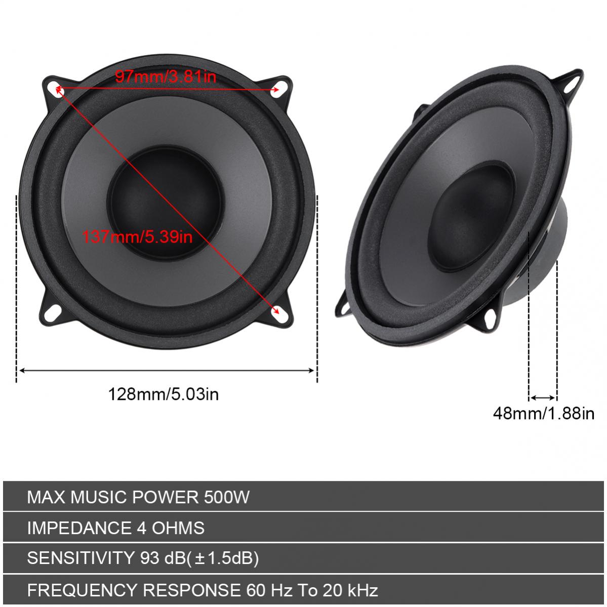 5-дюймовая Автомобильная Колонка 500 Вт, 2-полосная коаксиальная Hi-Fi  Колонка для автомобильной двери, музыкальная стереосистема, полный диапазон  ...