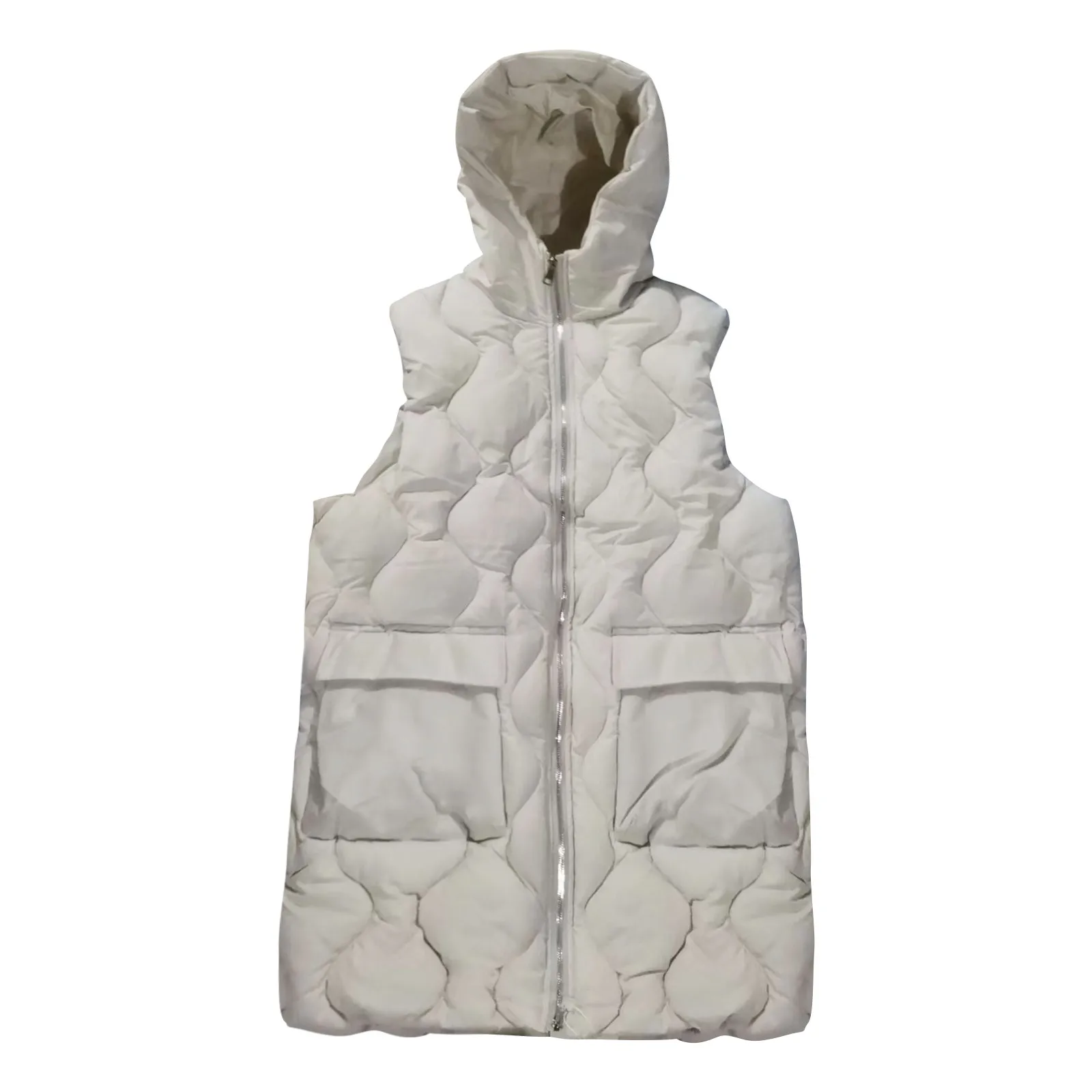 Winter Jacket Women Hooded Zipper Oversize Waistcoat Outerwear Cotton Padded Parka Fashion Quilted Vest Sleeveless Long Coats