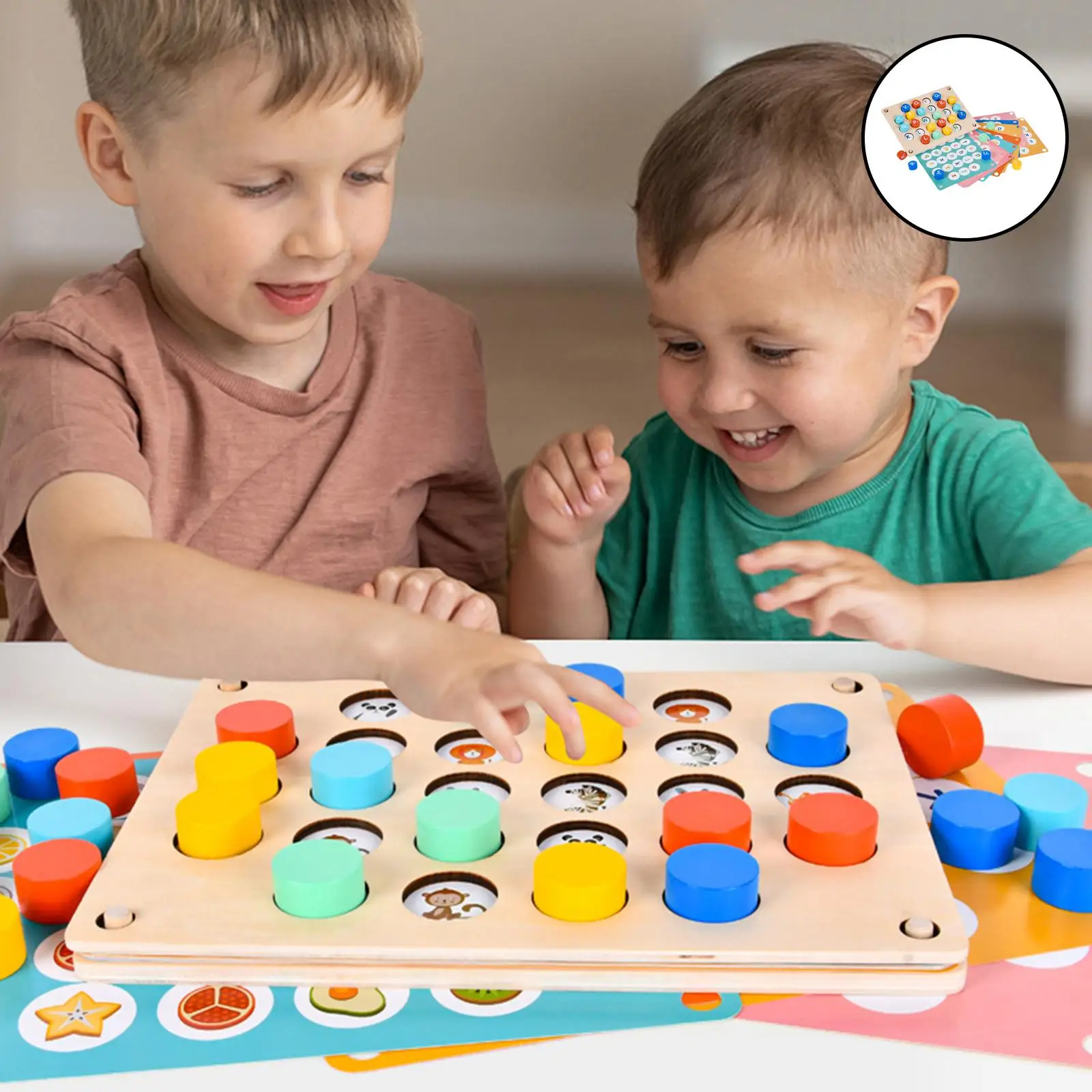 Wood Memory Matching Game with 10 Double Side Cards Memory Match for Kids Parent-Child Board Game Interaction Educational Toys