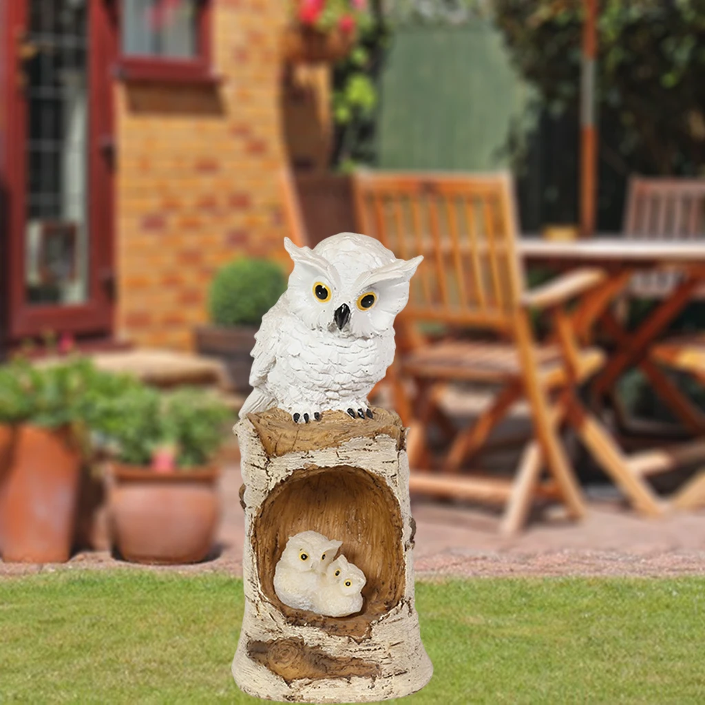 Owl Garden Statue Solar Powered Lights Figurine Resin Patio Yard Ornaments