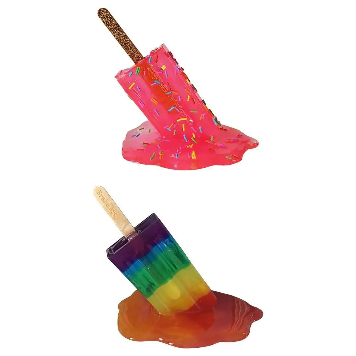 Set of 2 Creative Resin Melting Popsicle Sculpture  Cool Ornaments Funny  Desktop Cafe Home Bedroom Decoration