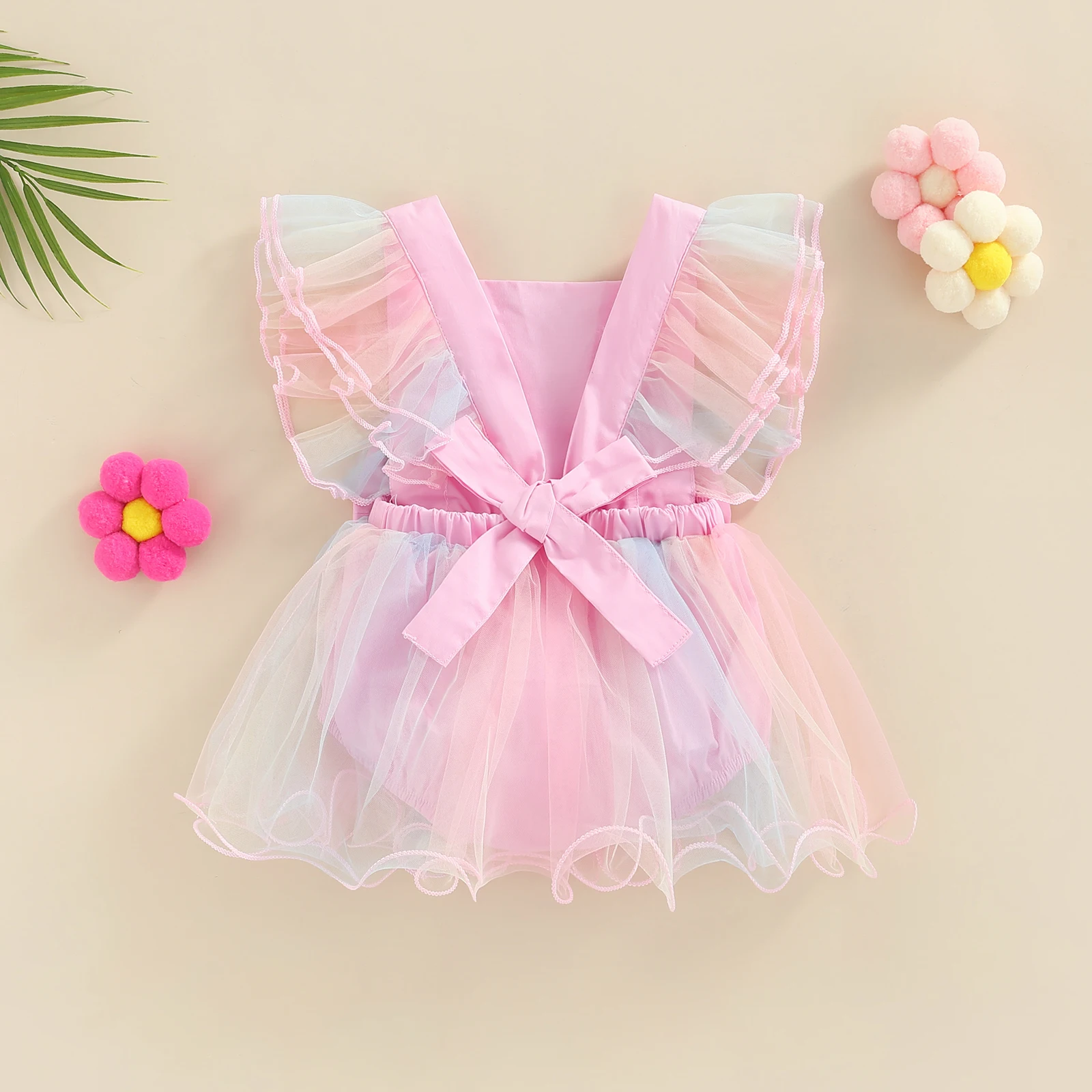 ma&baby 0-24M Newborn Infant Baby Girl Romper Princess Rainbow Tulle Ruffle Jumpsuit Playsuit Birthday Clothing Summer D01 Baby Bodysuits for girl 