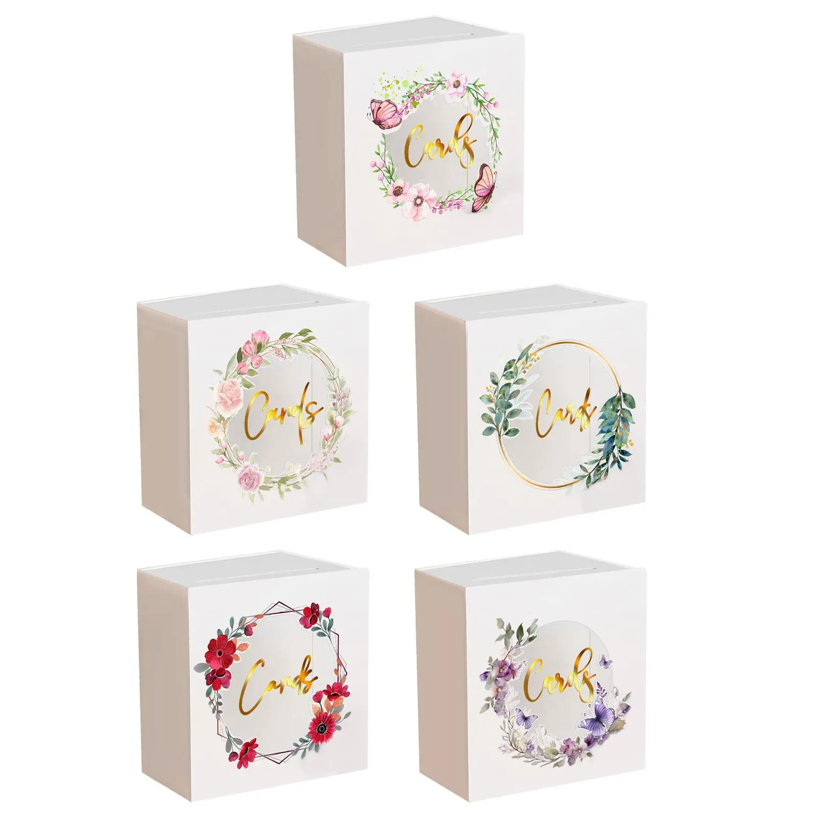 Wedding Acrylic Card Box with Slot Floral Print Durable Elegant Modern Exquisite Envelope Card Holder for Party Money Box