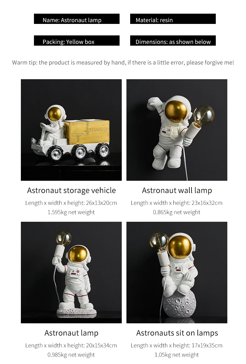 Home Decoration Accessories Creative Astronaut Wall Lamp Modern Simple Living Room Bedroom Hanging Ornament Resin Crafts Gift
