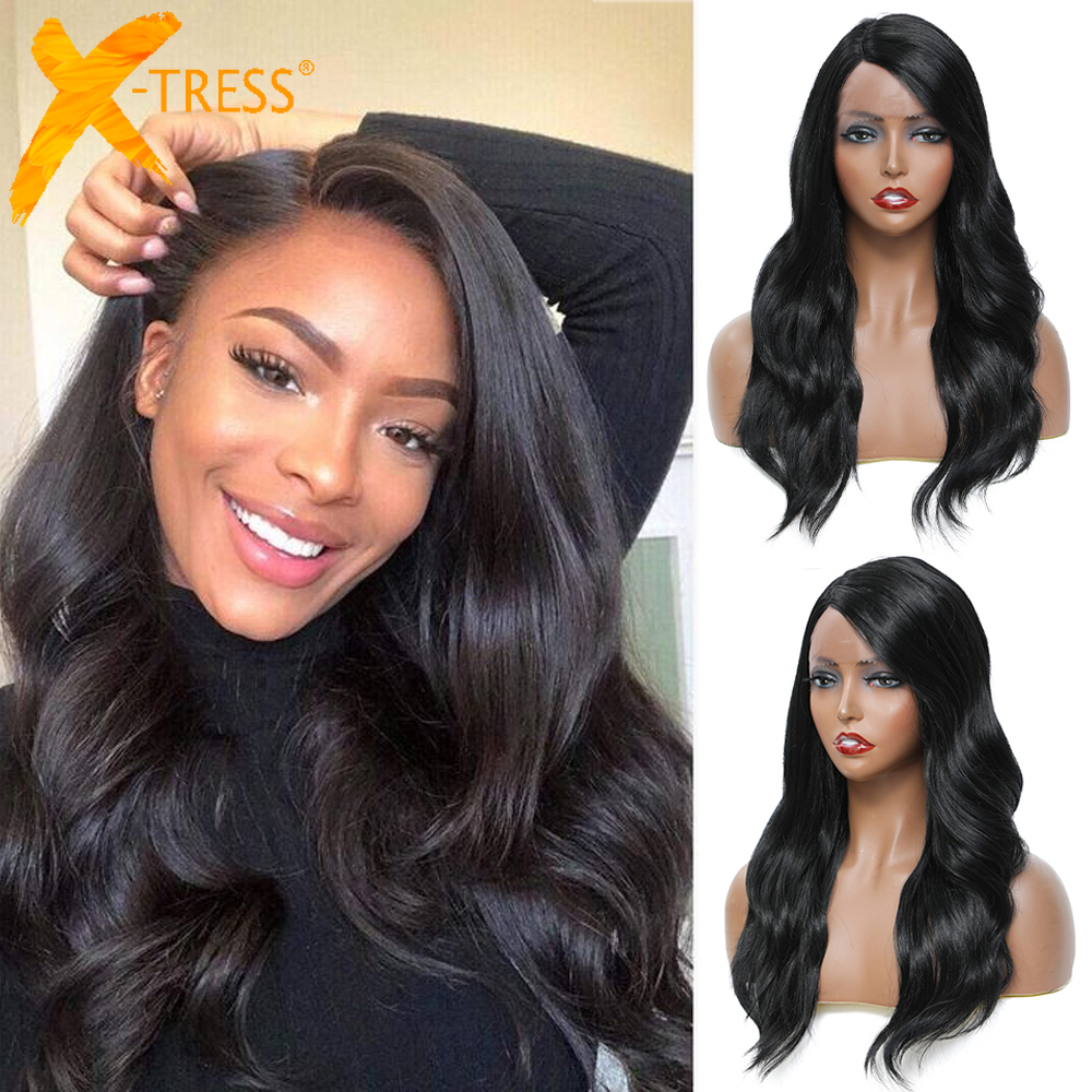 Synthetic Lace Wig Side Part 22 inches Long Body Wave Hair  display picture 3