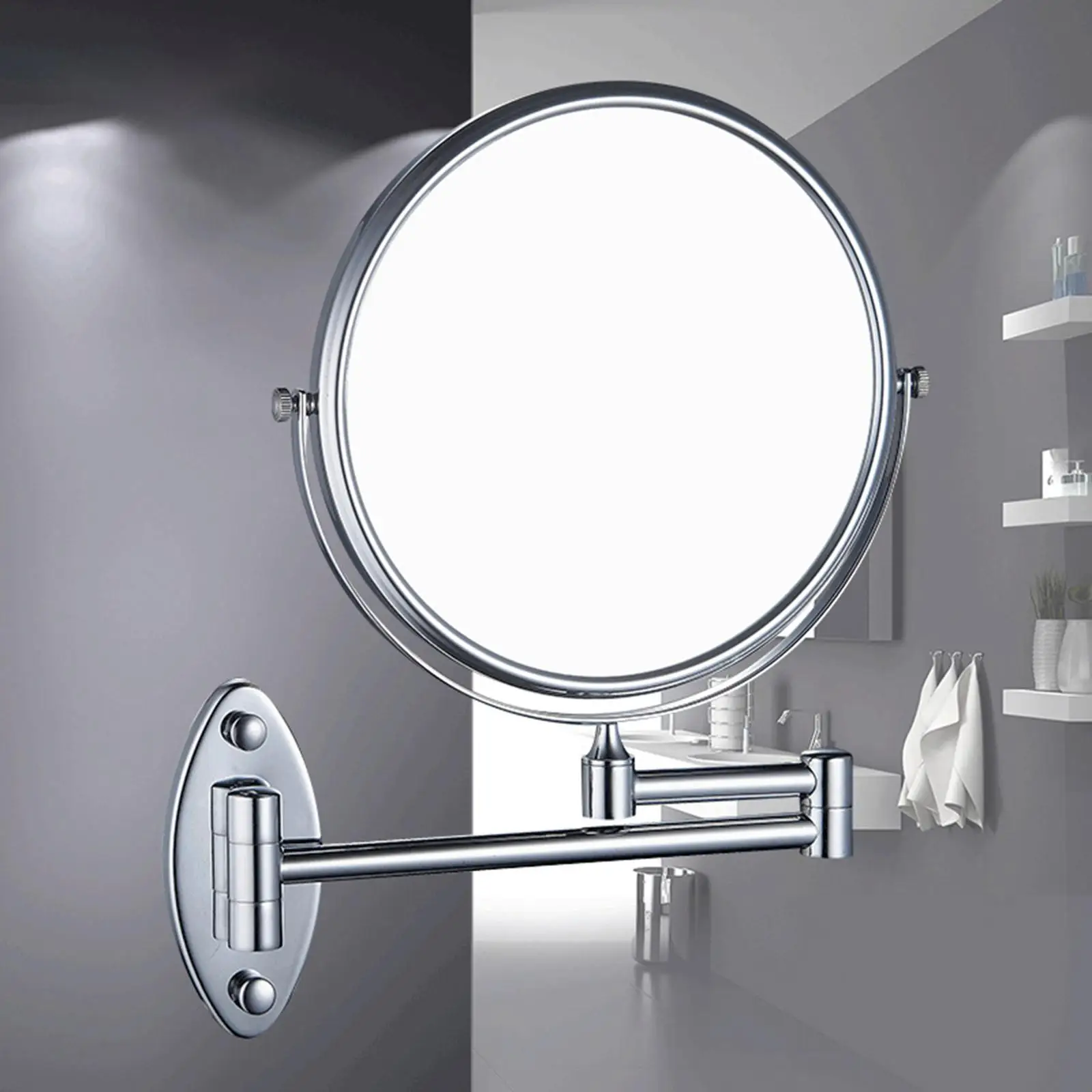 8 inch Wall Mount Vanity Mirror Dual Side Polished Chrome Finished Rotating Makeup Mirror Shaving Mirrors for Bathroom Hotel